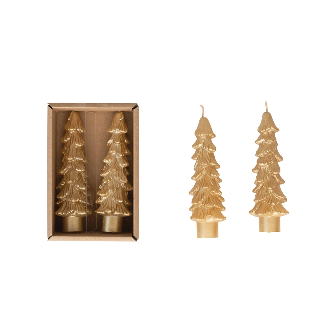 5" Gold Tree Taper Candle, Set of 2