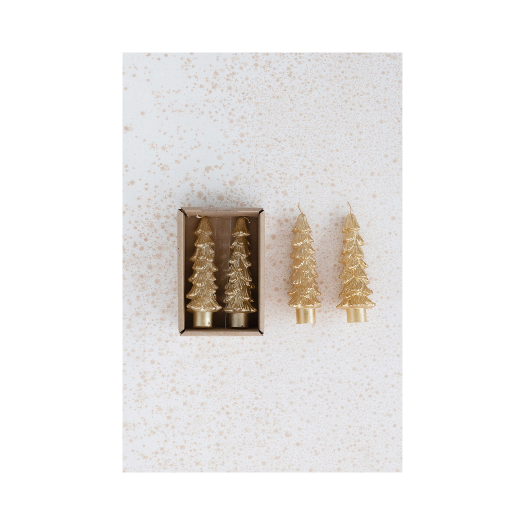 5" Gold Tree Taper Candle, Set of 2