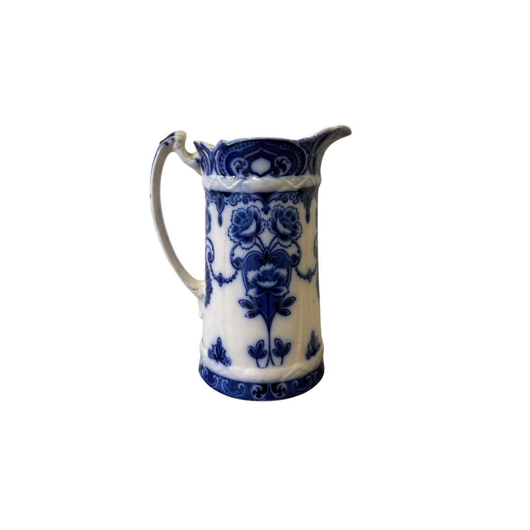 Found English Blue Floral Scrollwork Pitcher