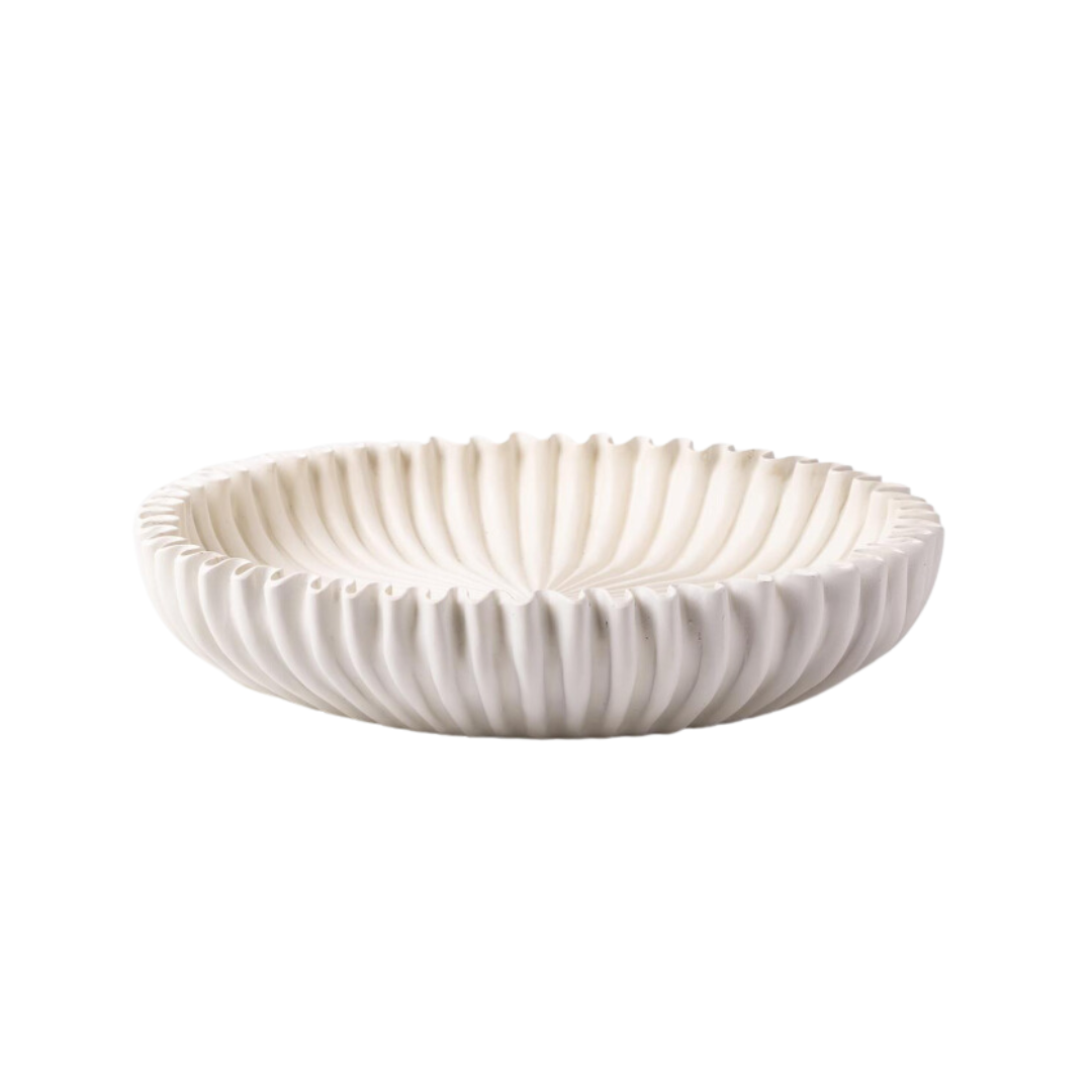 Scalloped White Wooden Bowl