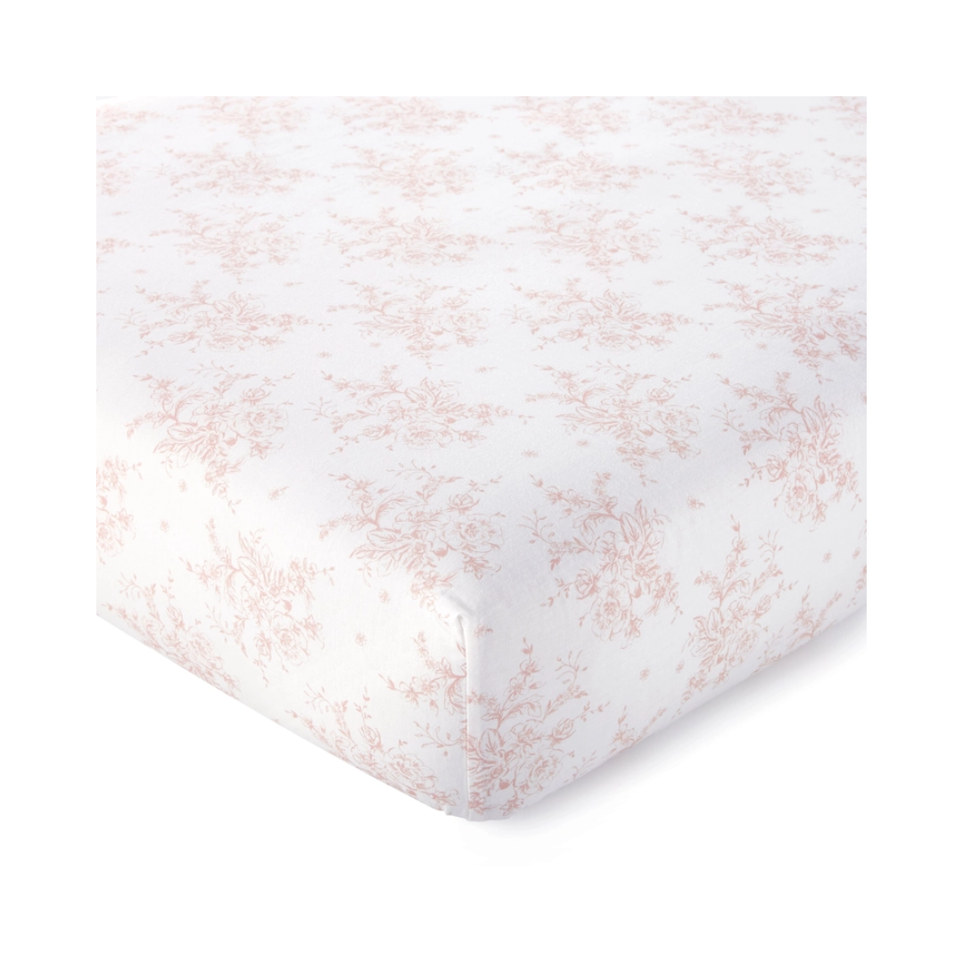 Heritage Peach Blush Floral Organic Cotton Crib Fitted Sheet