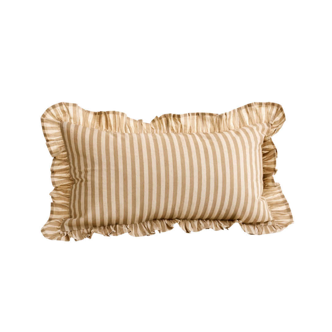 Taupe Striped Ruffle Pillow
