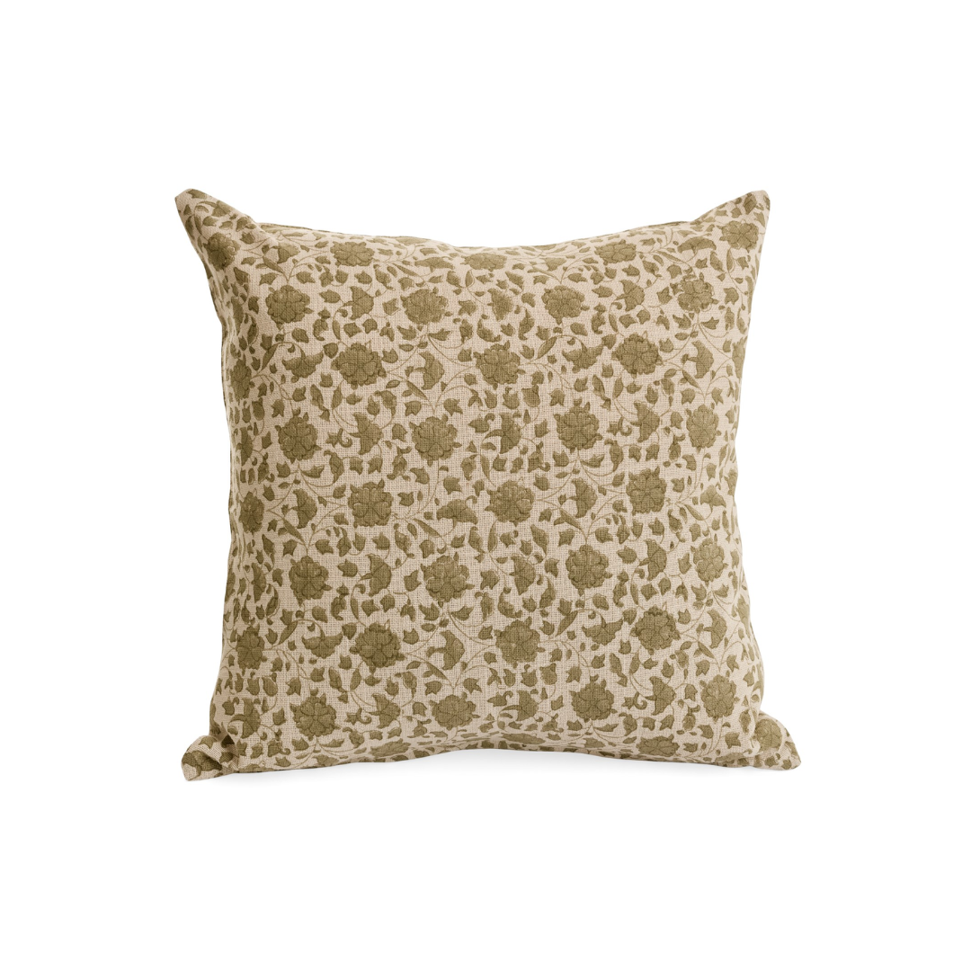 Green Hand Block Printed Pillow