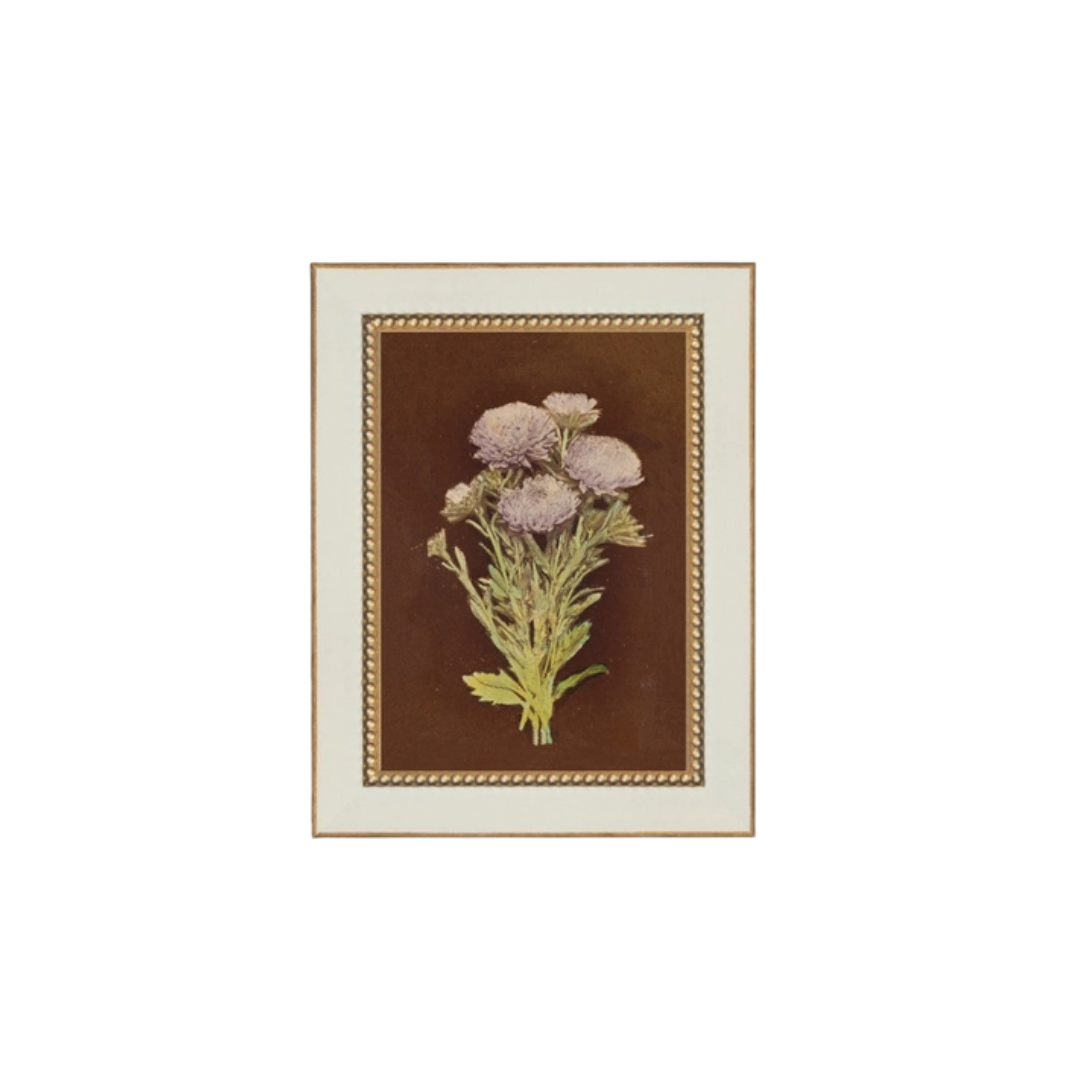 Lilac Dahlia On Brown Framed Antique Art