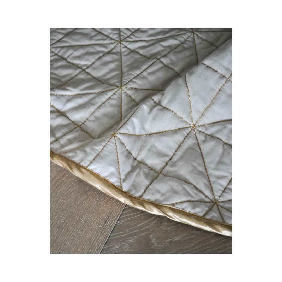 Round Quilted Tree Skirt; Gold Thread