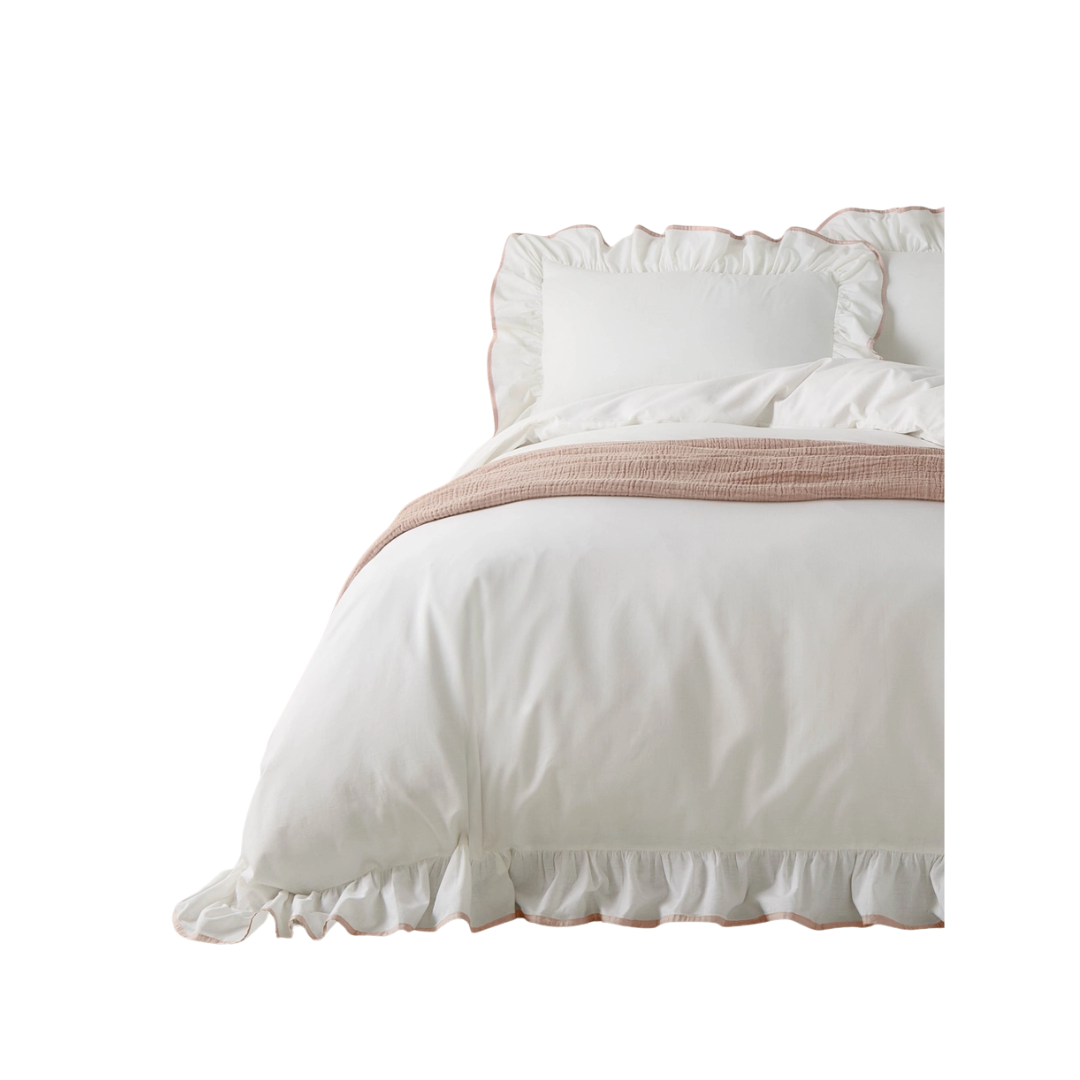 Blousey Cotton Ruffle Duvet Cover Set Pink