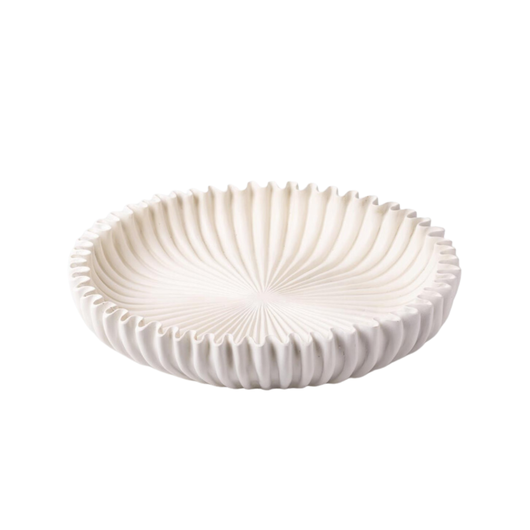 Scalloped White Wooden Bowl