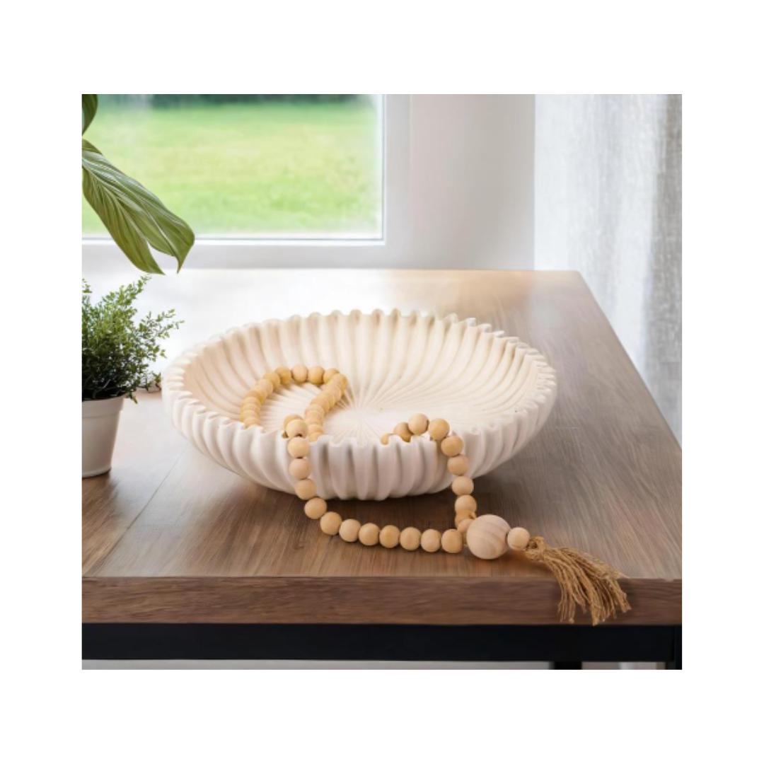 Scalloped White Wooden Bowl