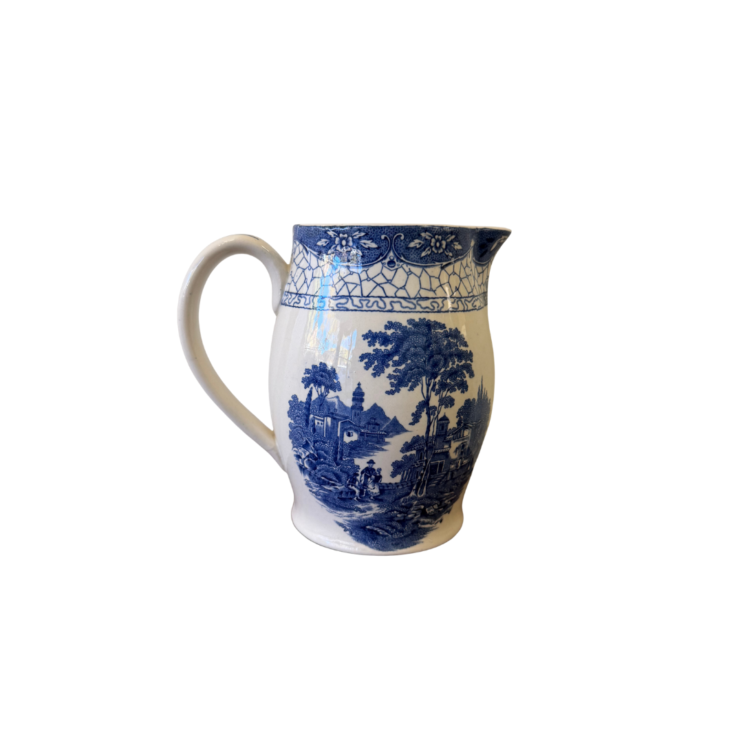 Found English Blue Scenic Pitcher