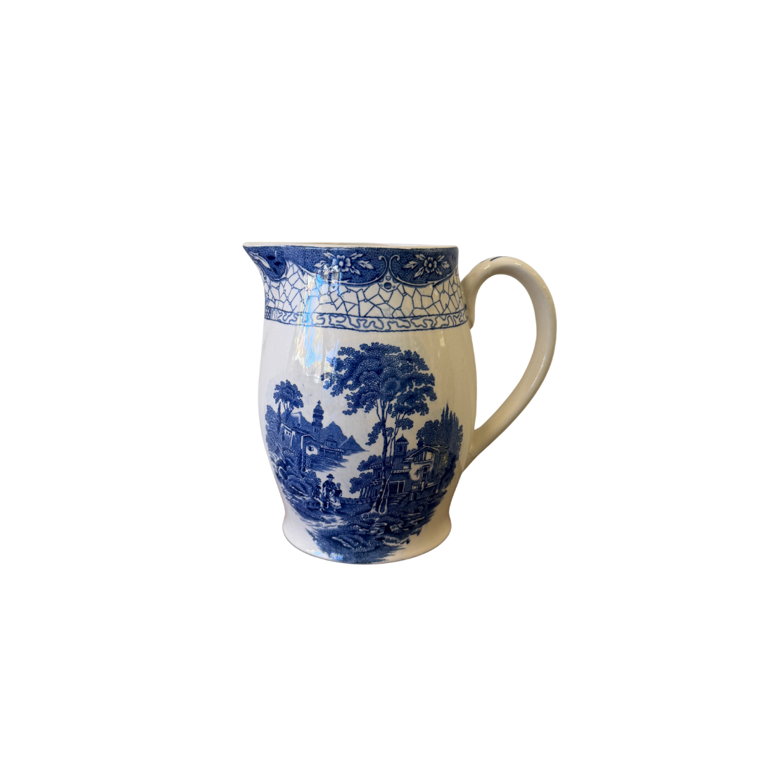 Found English Blue Scenic Pitcher