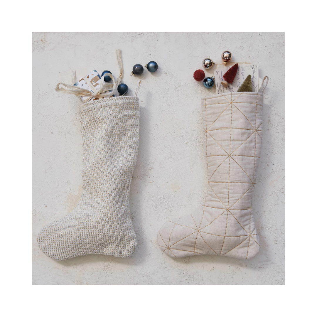 Quilted Stocking; Gold Thread