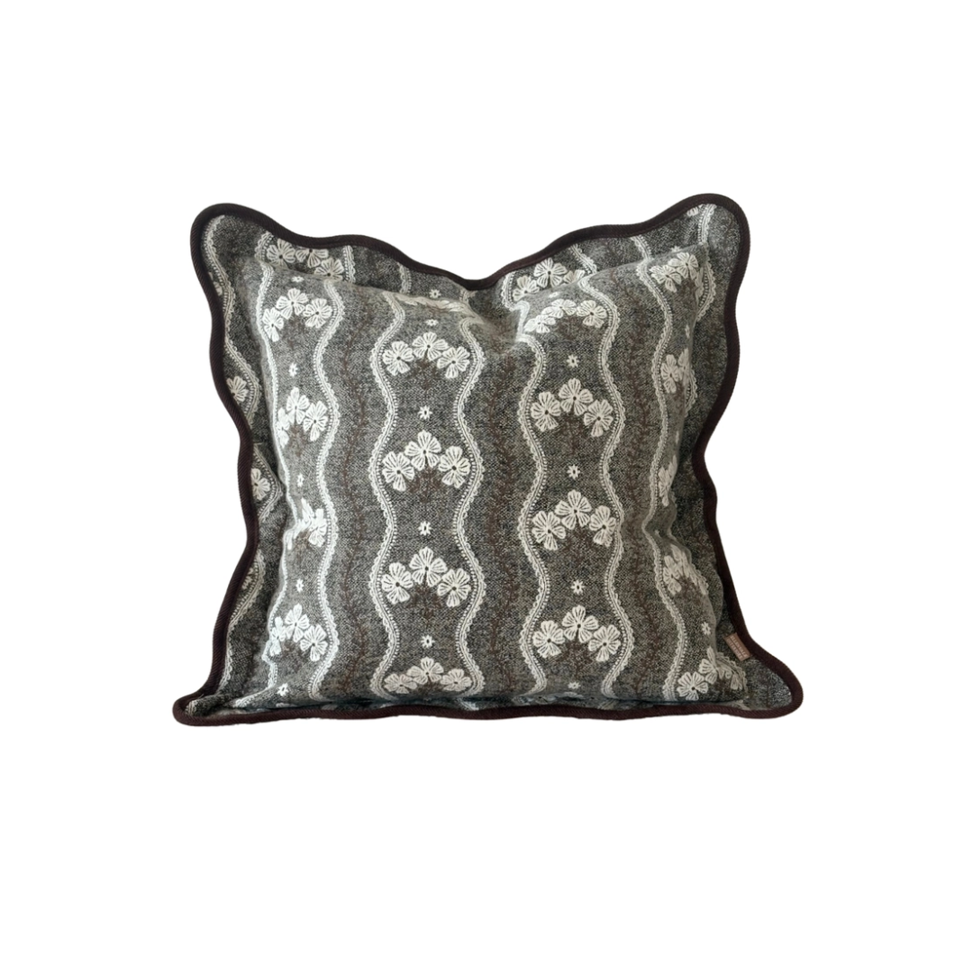 Chloe Brown Floral Scalloped Pillow