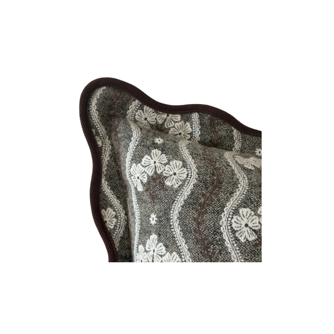 Chloe Brown Floral Scalloped Pillow