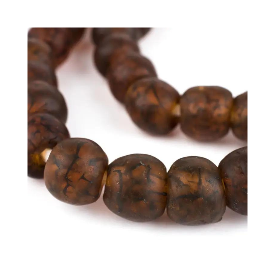 Amber Black Swirl Recycled Glass Beads