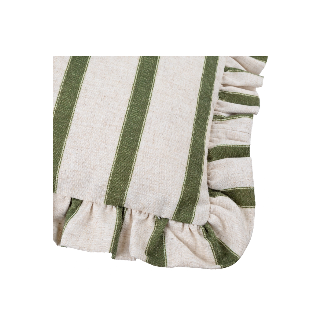 Connie Striped Ruffle Cushion Moss