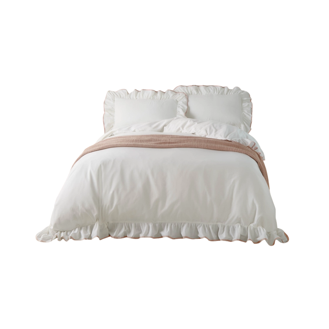 Blousey Cotton Ruffle Duvet Cover Set Pink