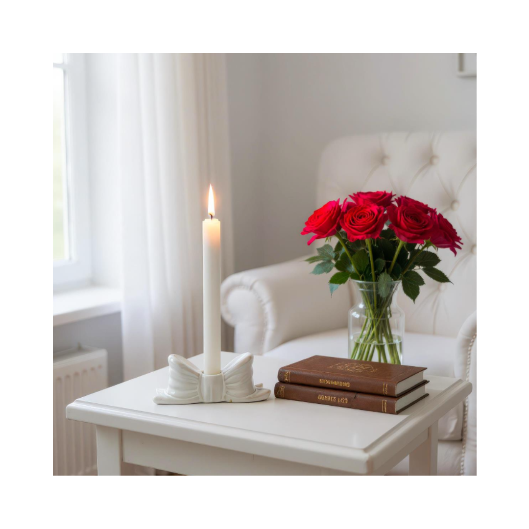 Creamy Bow Taper Holder