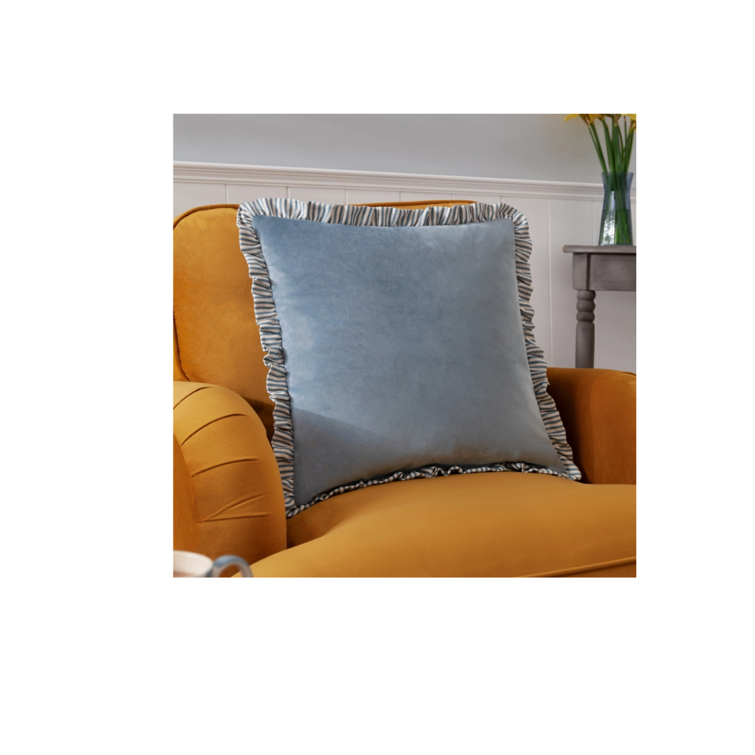 Solene Blue Ruffle Matte Velvet Pillow