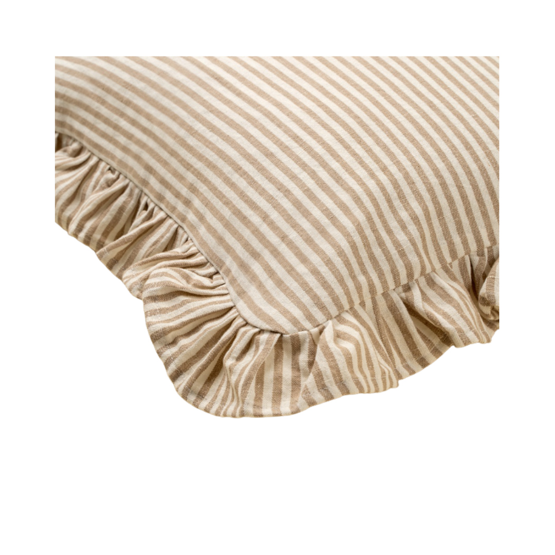 Ruffle Thin Stripe Pillow - Beige
