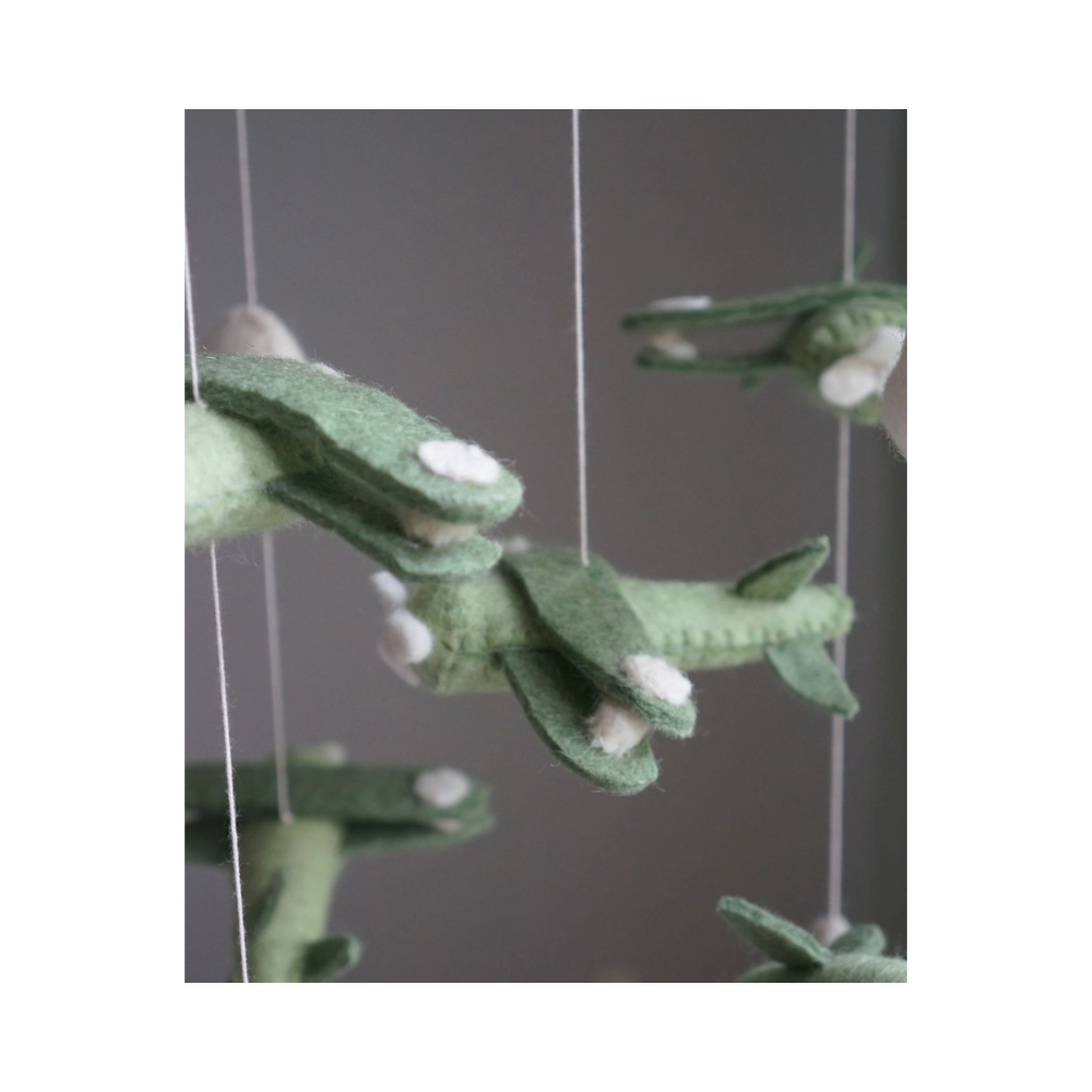 Green Airplane Felted Baby Mobile