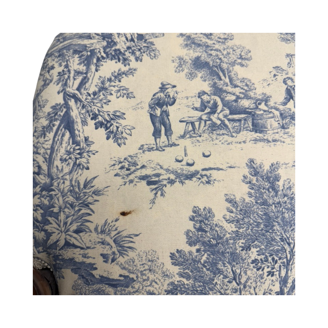 Found Mahogany Chippendale style Bench with Upholstered Toile Fabric