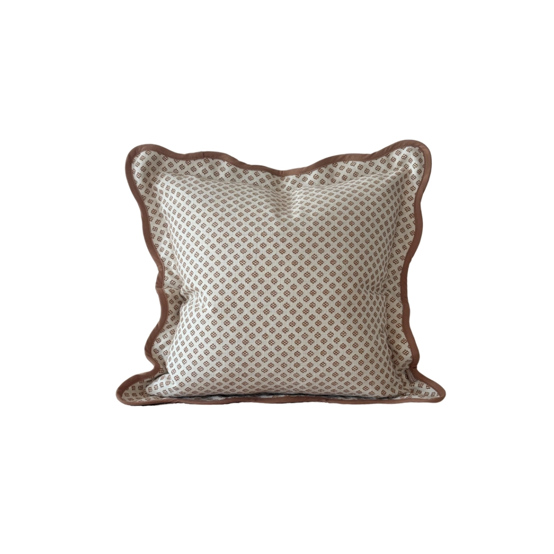 Chloe Light Brown Printed Scallloped Pillow