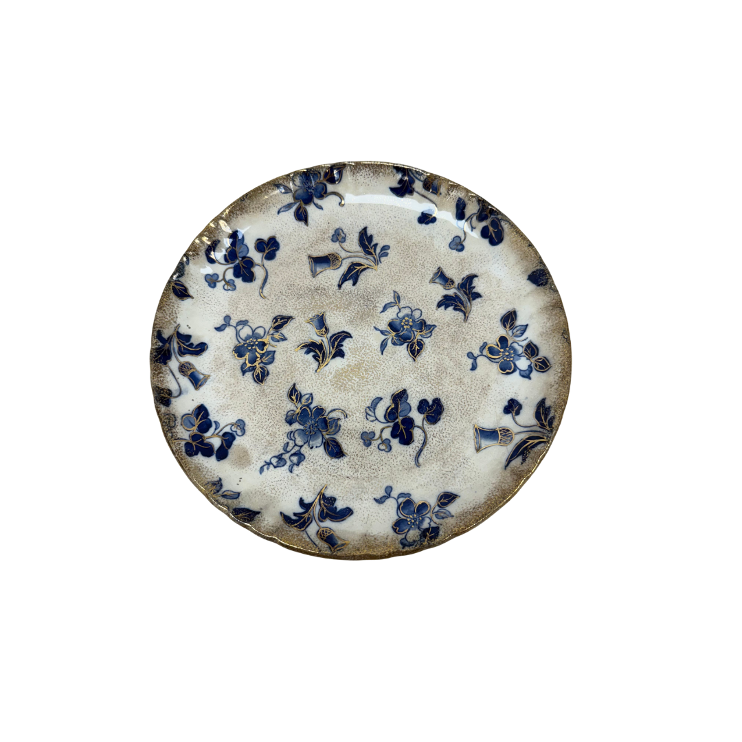 Found Blue Floral and Ivory Plate
