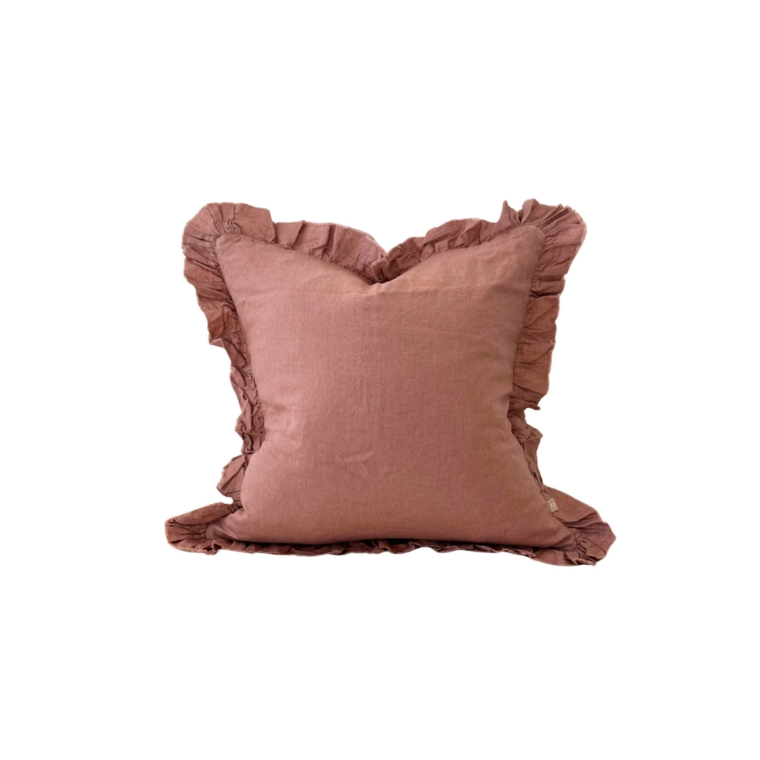 Hallie Dusty Pink Ruffled Linen Pillow