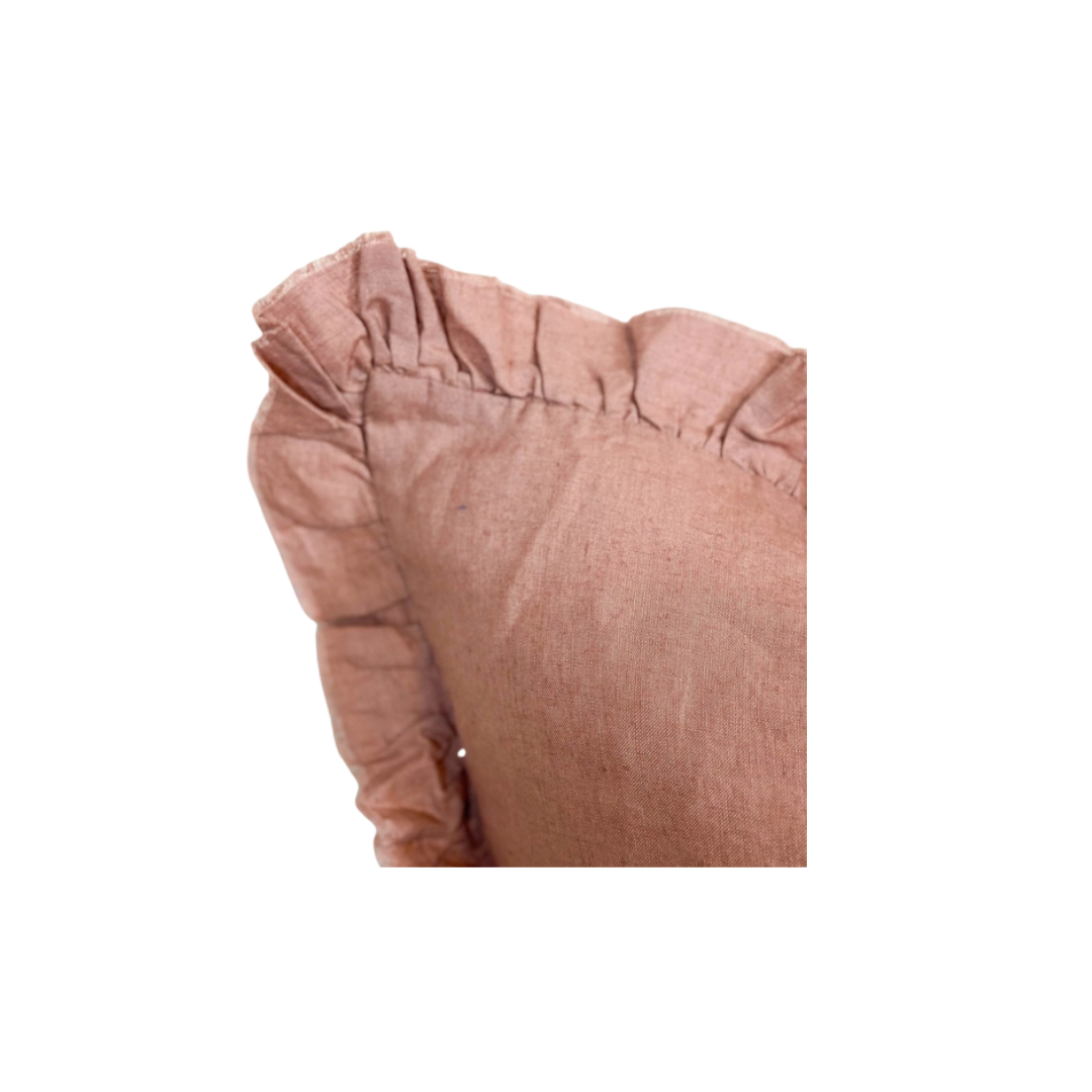 Hallie Dusty Pink Ruffled Linen Pillow