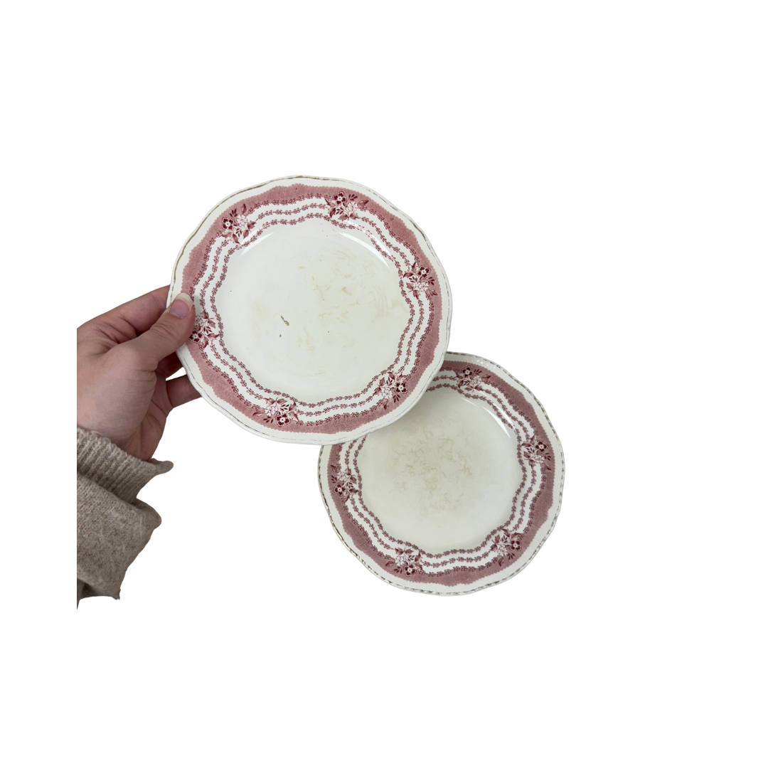 Found Small Ridgway Red Floral Plates