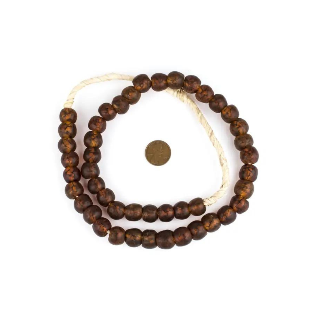 Amber Black Swirl Recycled Glass Beads