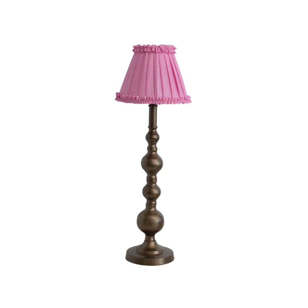 Brass Table Lamp with Pink Pleated Shade
