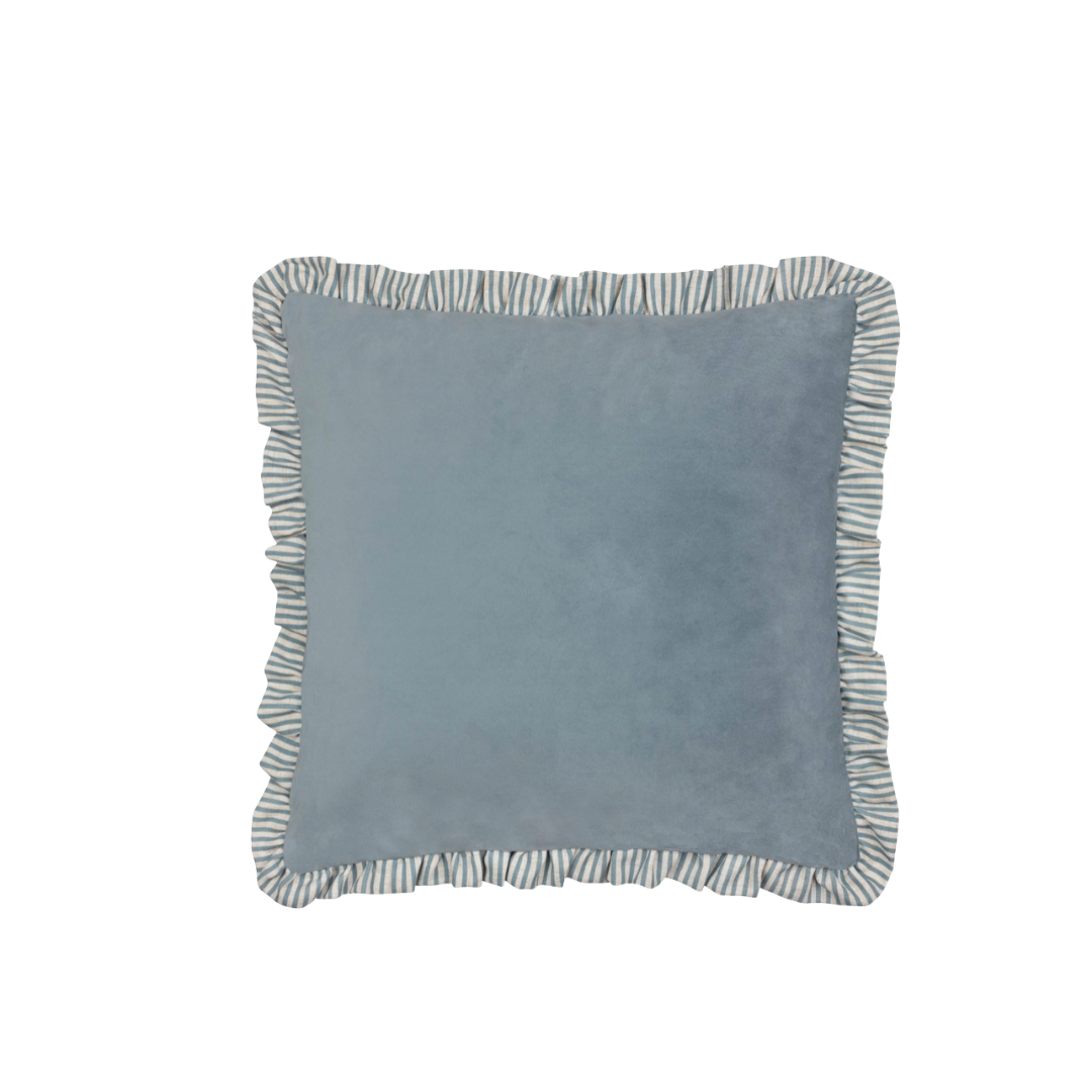 Solene Blue Ruffle Matte Velvet Pillow