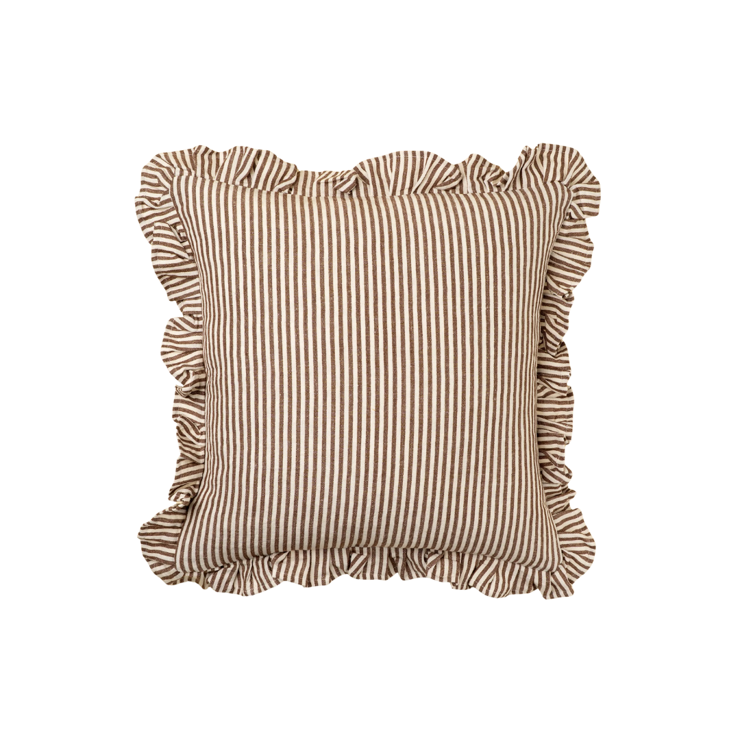 Ruffle Thin Stripe Pillow - Brown