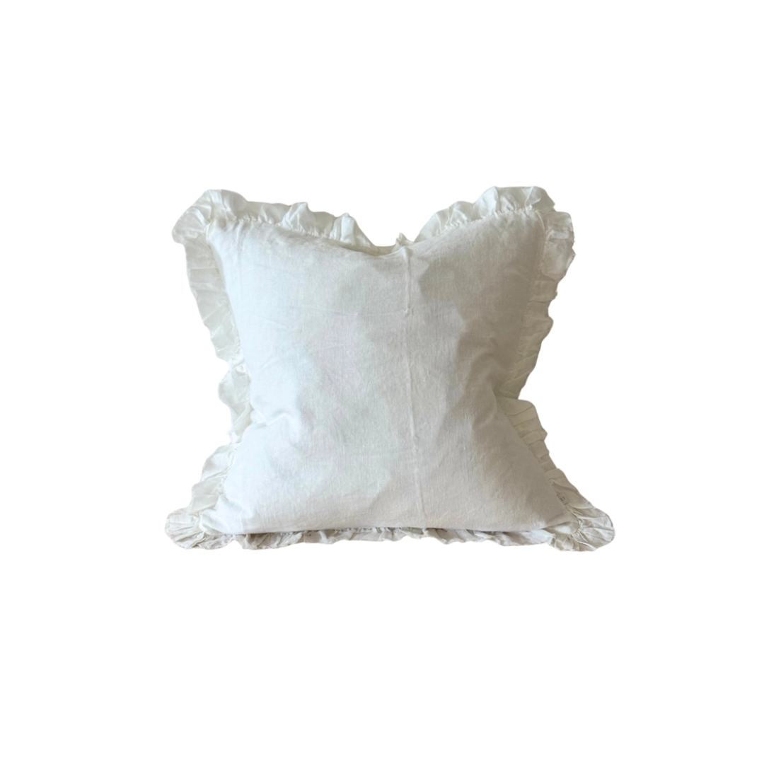 Hallie White Ruffled Linen Pillow