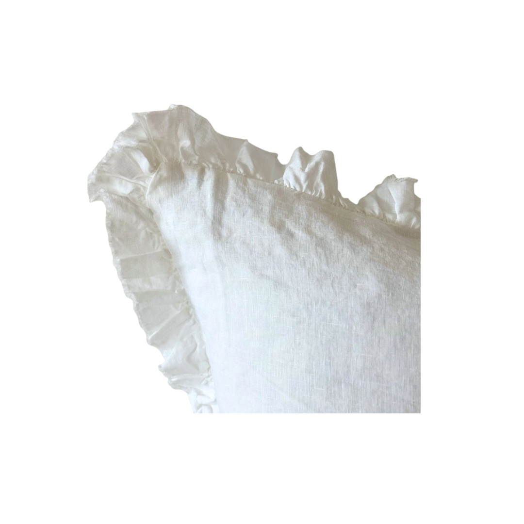 Hallie White Ruffled Linen Pillow