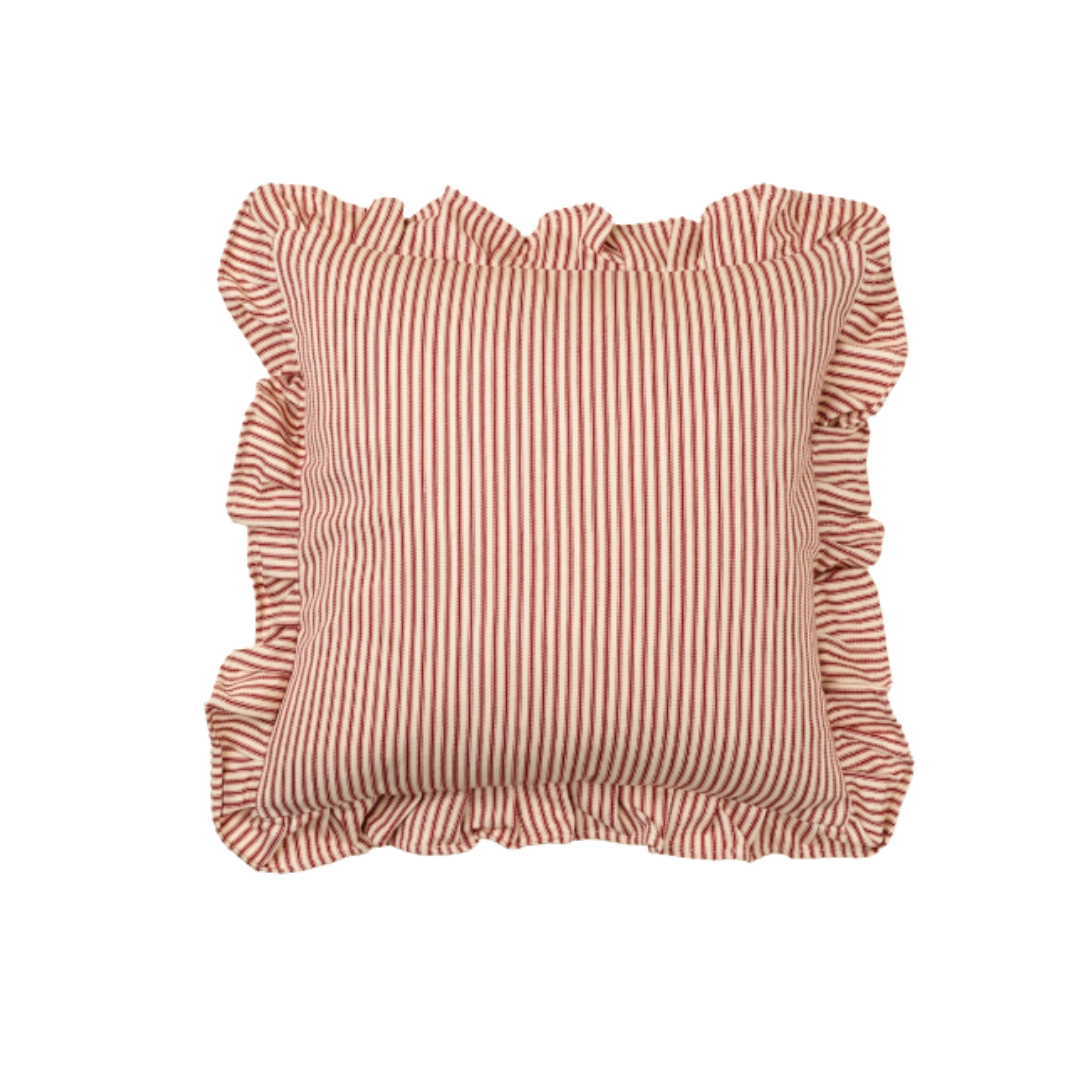 Red Ticking Ruffle Pillow