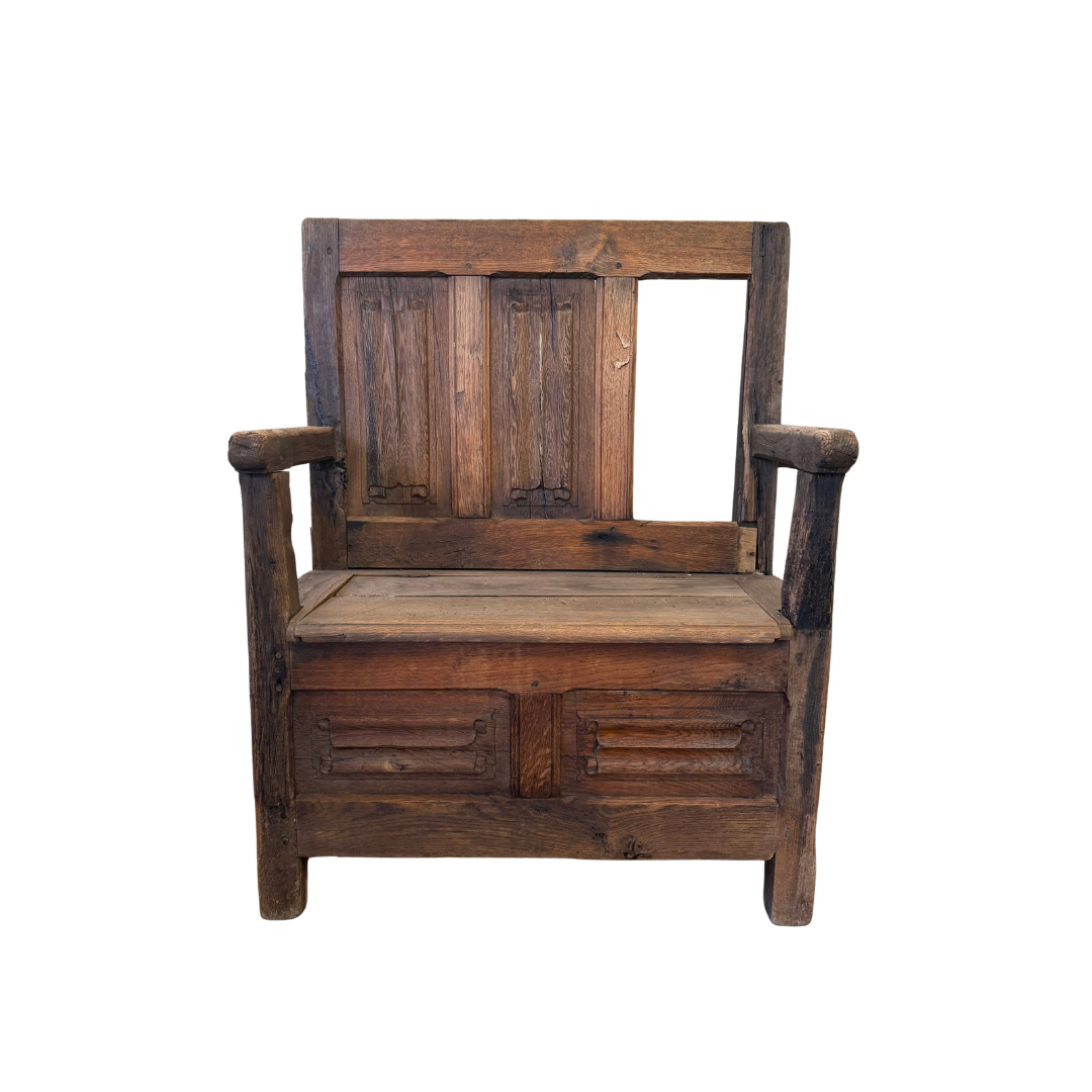 Found Rustic Stained Wood Bench w/ Storage