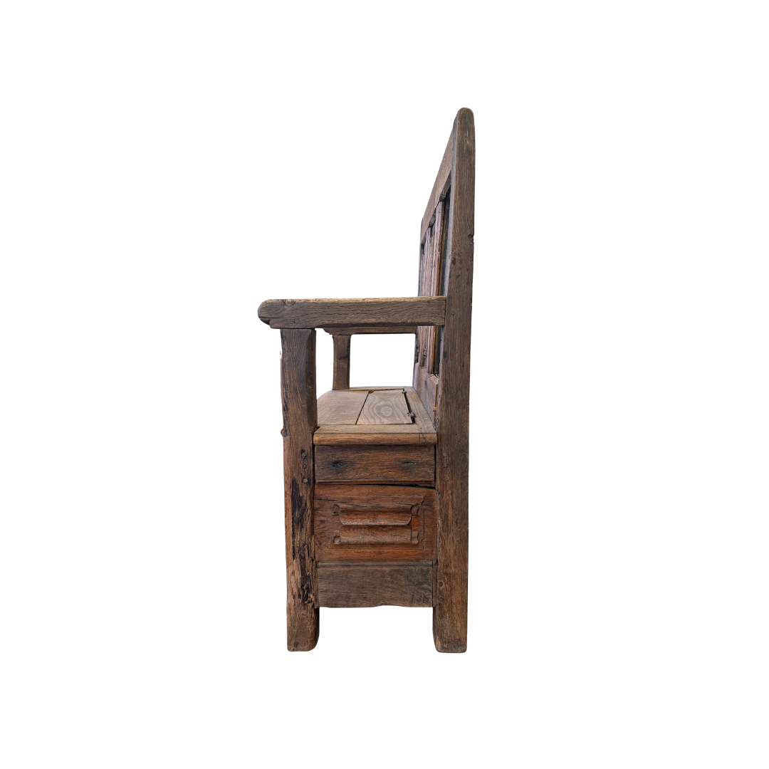 Found Rustic Stained Wood Bench w/ Storage