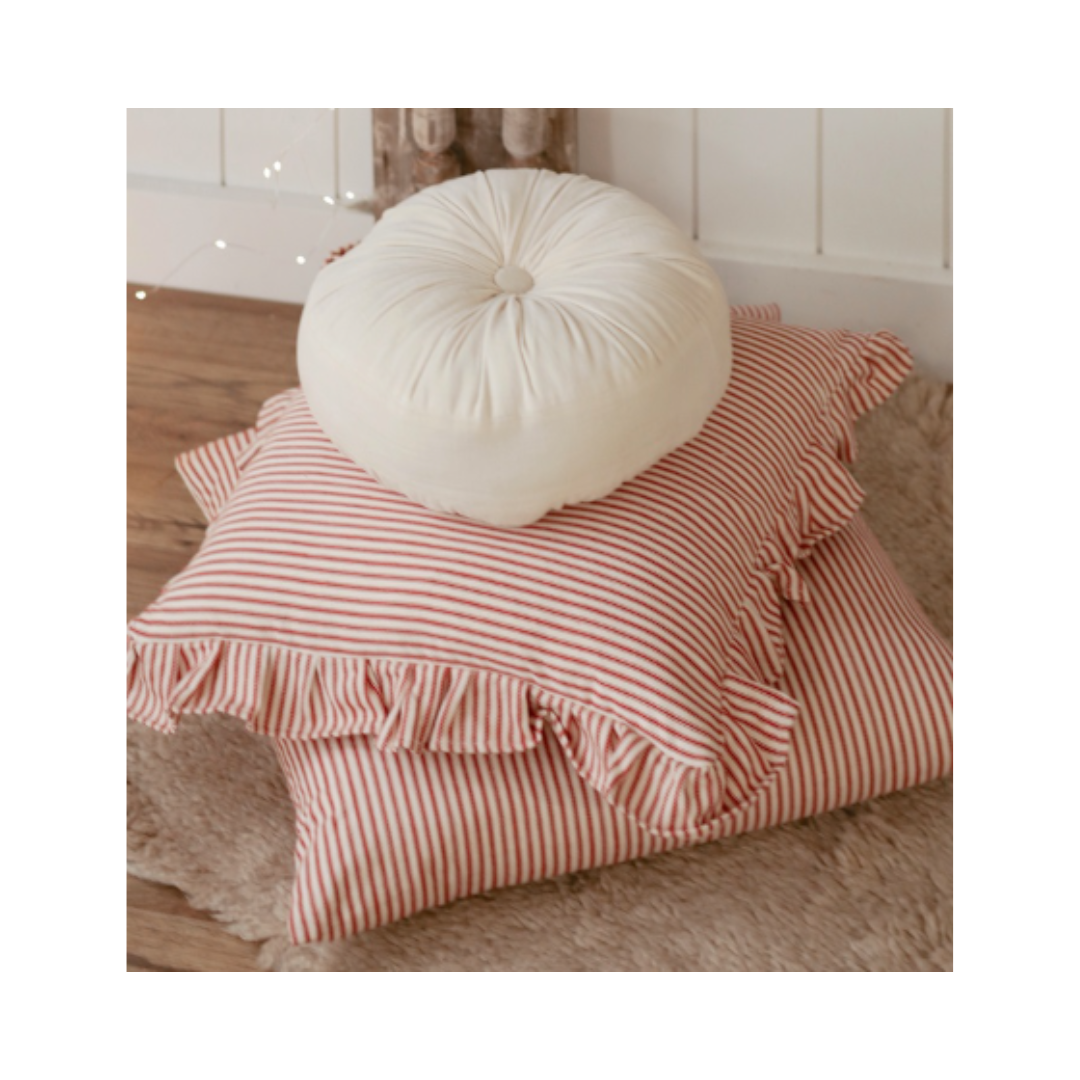 Red Ticking Ruffle Pillow