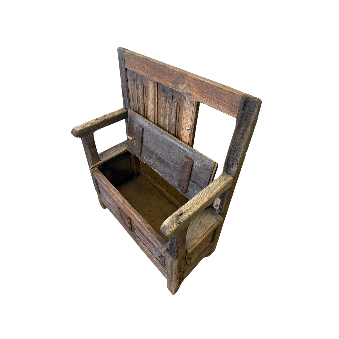 Found Rustic Stained Wood Bench w/ Storage