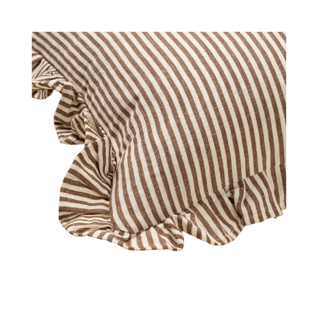 Ruffle Thin Stripe Pillow - Brown