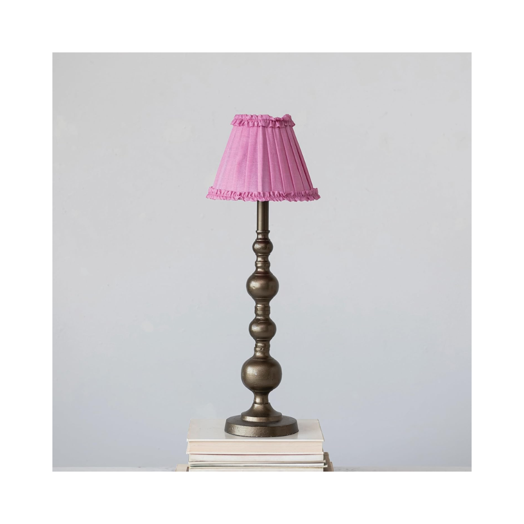 Brass Table Lamp with Pink Pleated Shade