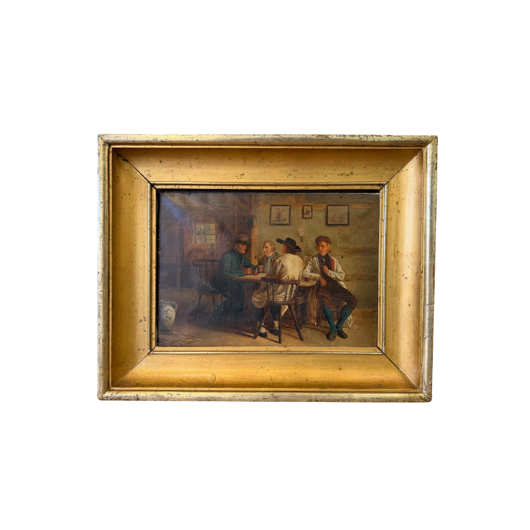 Found Gold Framed Tavern Scene Painting