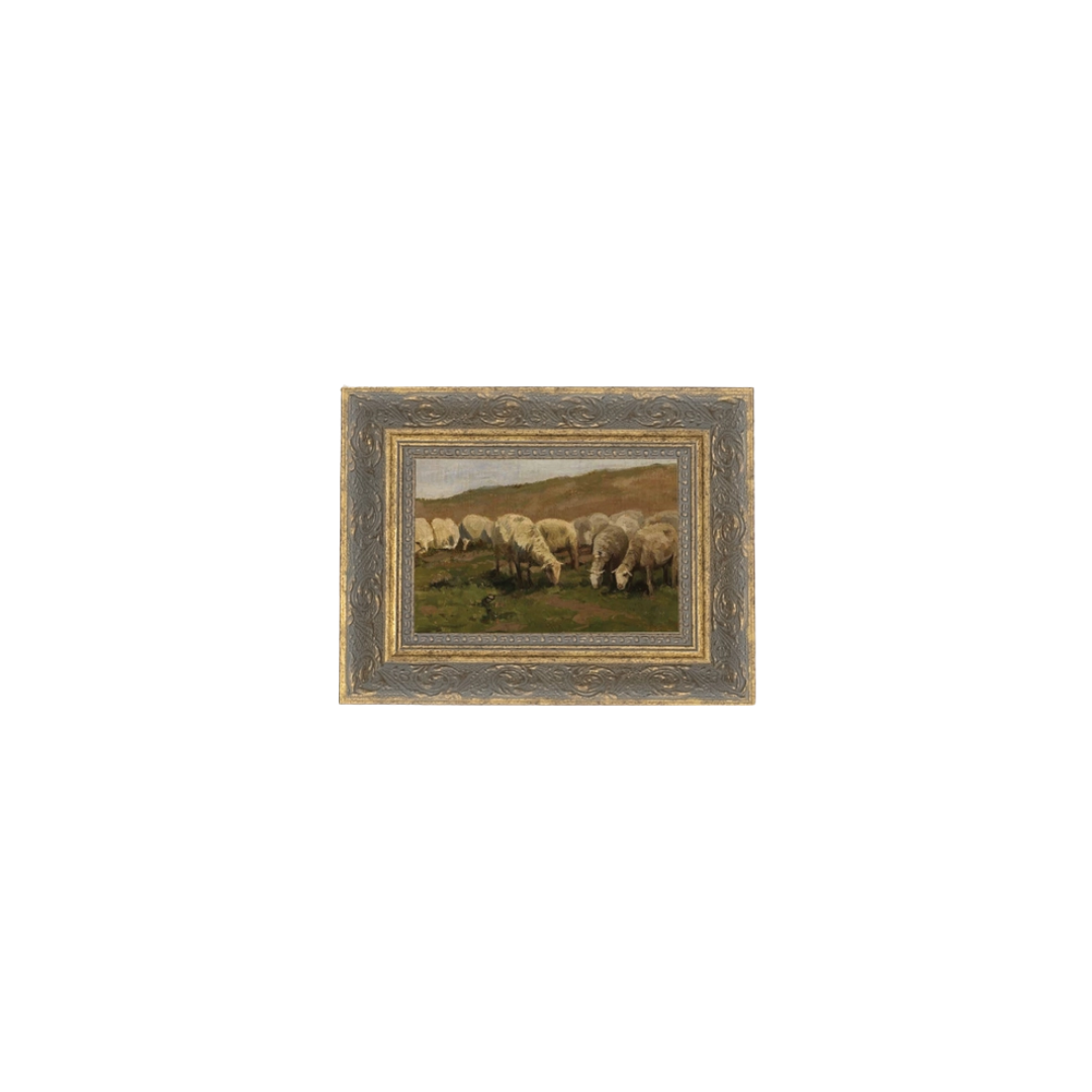 Sheep Landscape Framed Antique Art