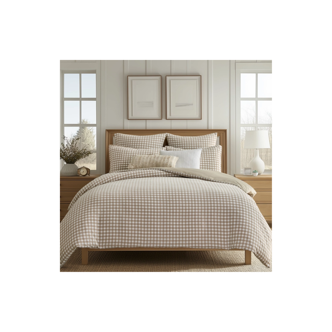 Camden Gingham Stitch Taupe Duvet Set