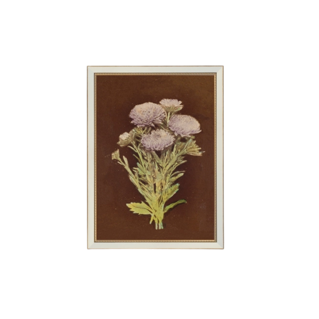 Lilac Dahlia On Brown Framed Antique Art
