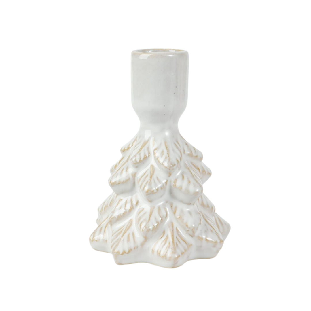 White Ceramic Tree Taper Candle Holder