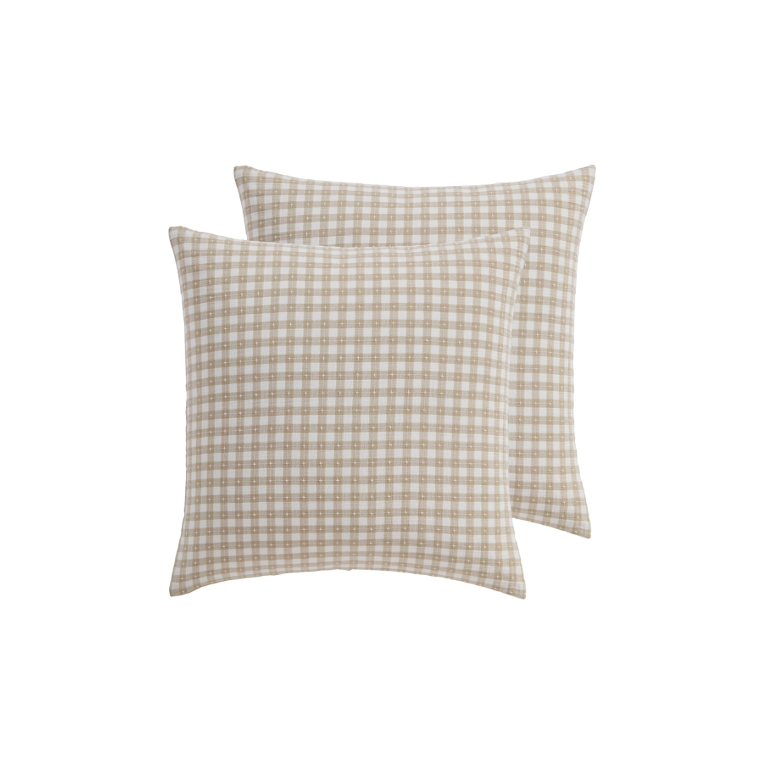 Camden Gingham Stitch Taupe Euro Sham Set of 2