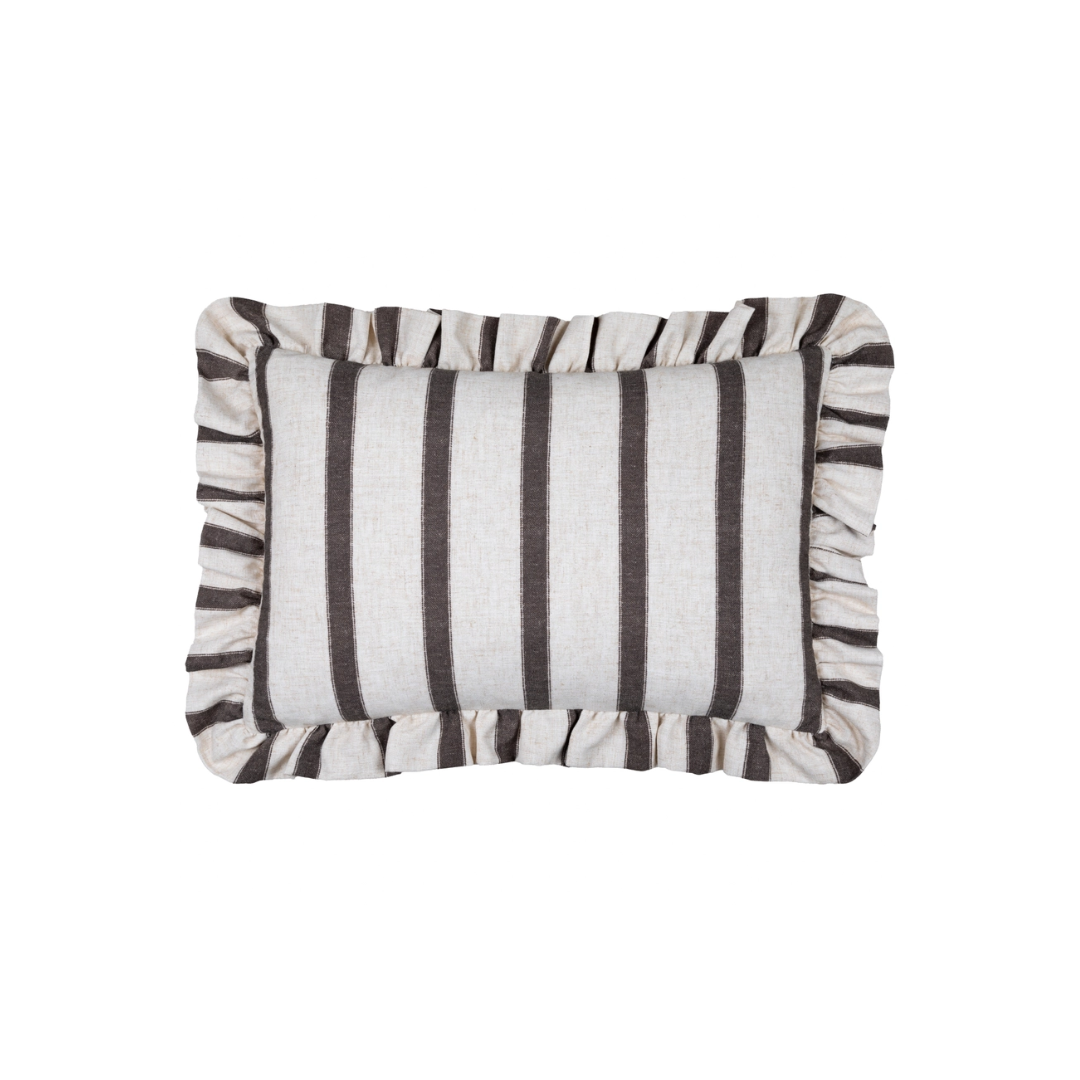 Connie Striped Ruffle Cushion Chocolate